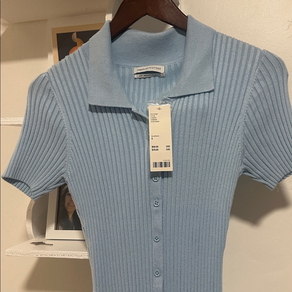 NWT Urban Outfitters turquoise/Blue Ribbed Mini Polo Dress - Picture 3 of 5